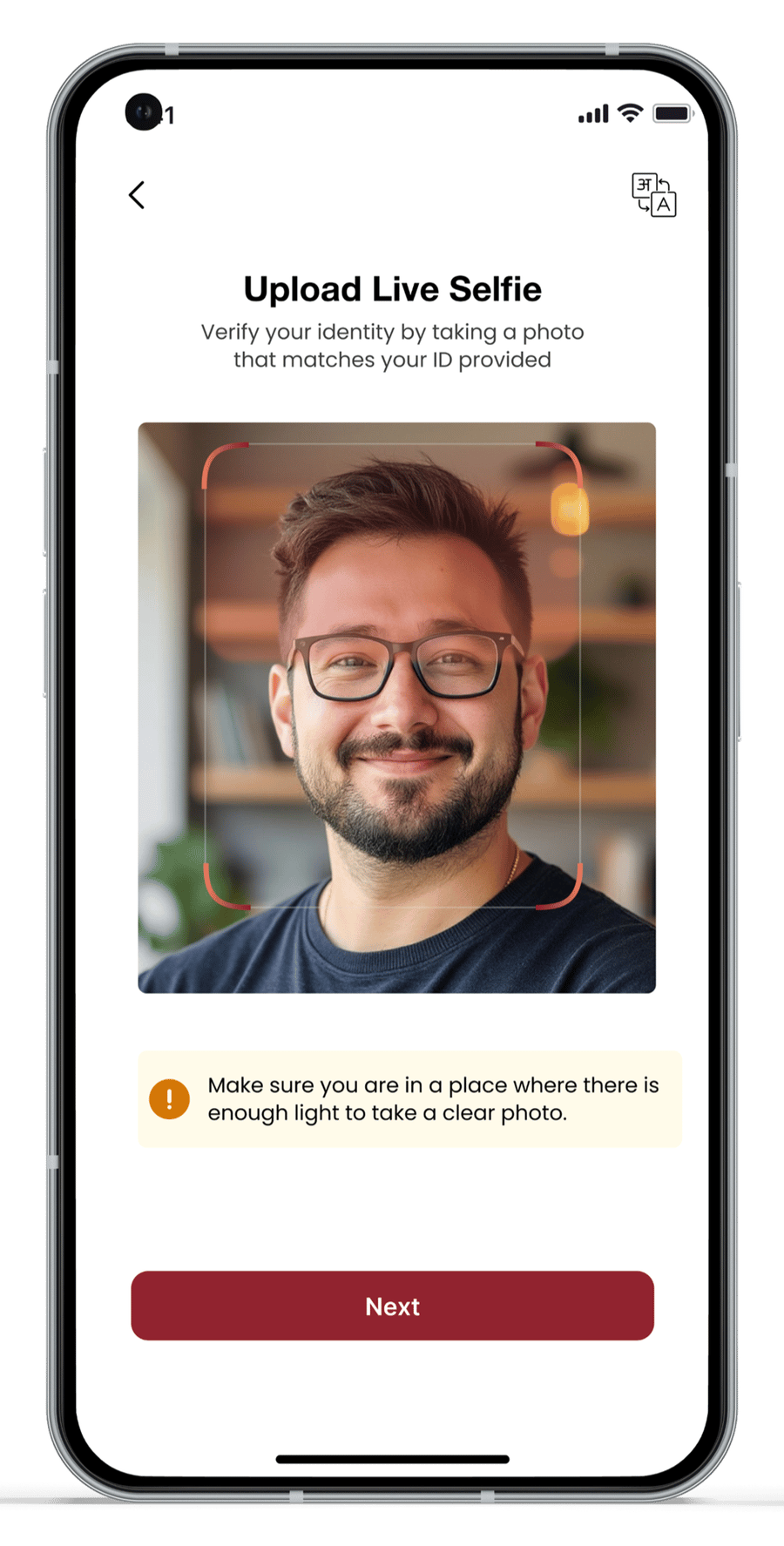 Live selfie identity verification step